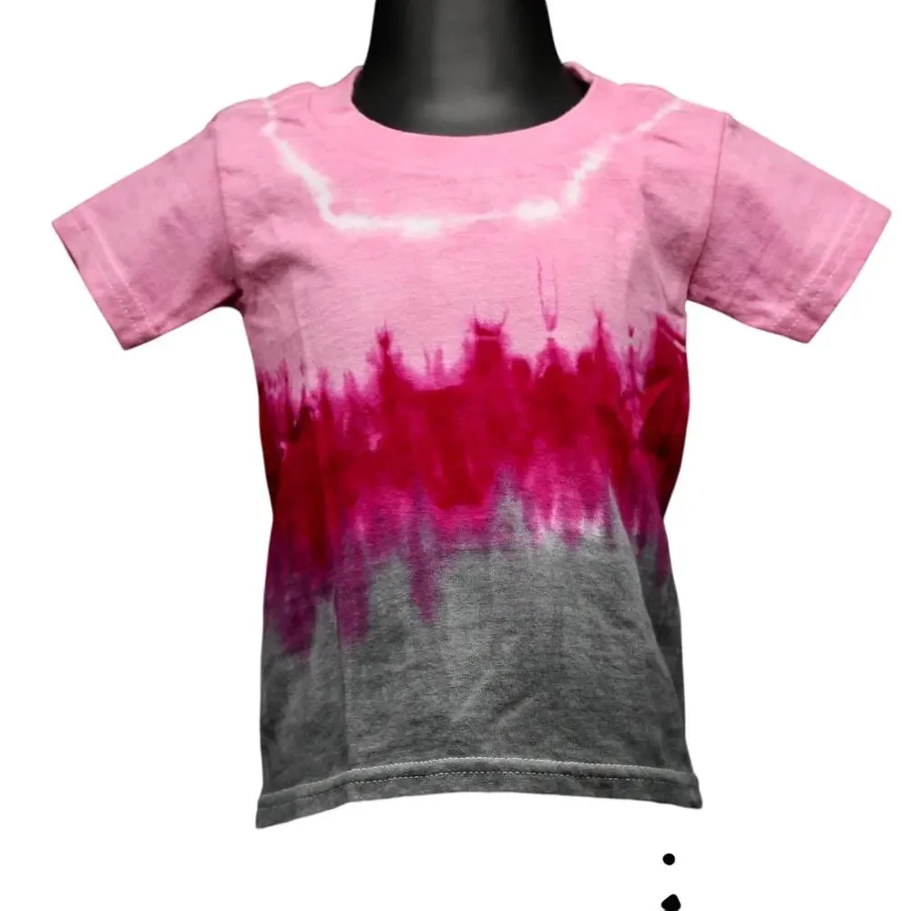Girls T-Shirt Size 2T Pink Grey Ombré Tie Dye Soft Unique OOAK Hippie Brand New